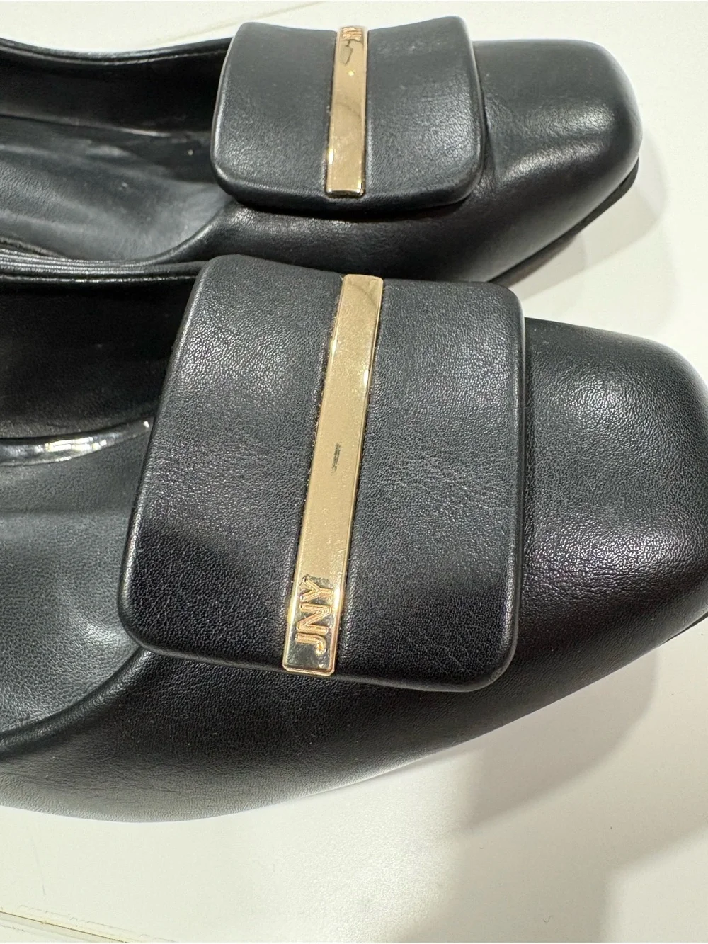 Jones New York Black Pumps with Gold Accent Bar